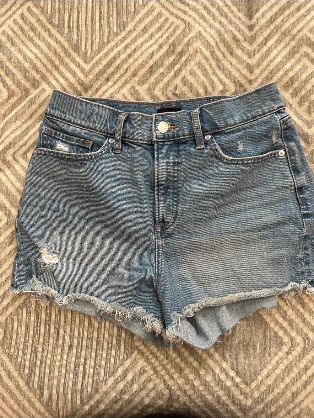 Express Women's Light Blue Distressed Denim Shorts